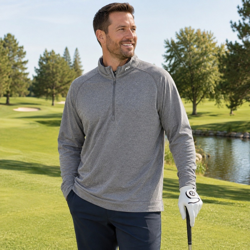 KJUS Men Keano Half-Zip Golf Pullover Gray Heather MG25-D04 3XL UPF 50+